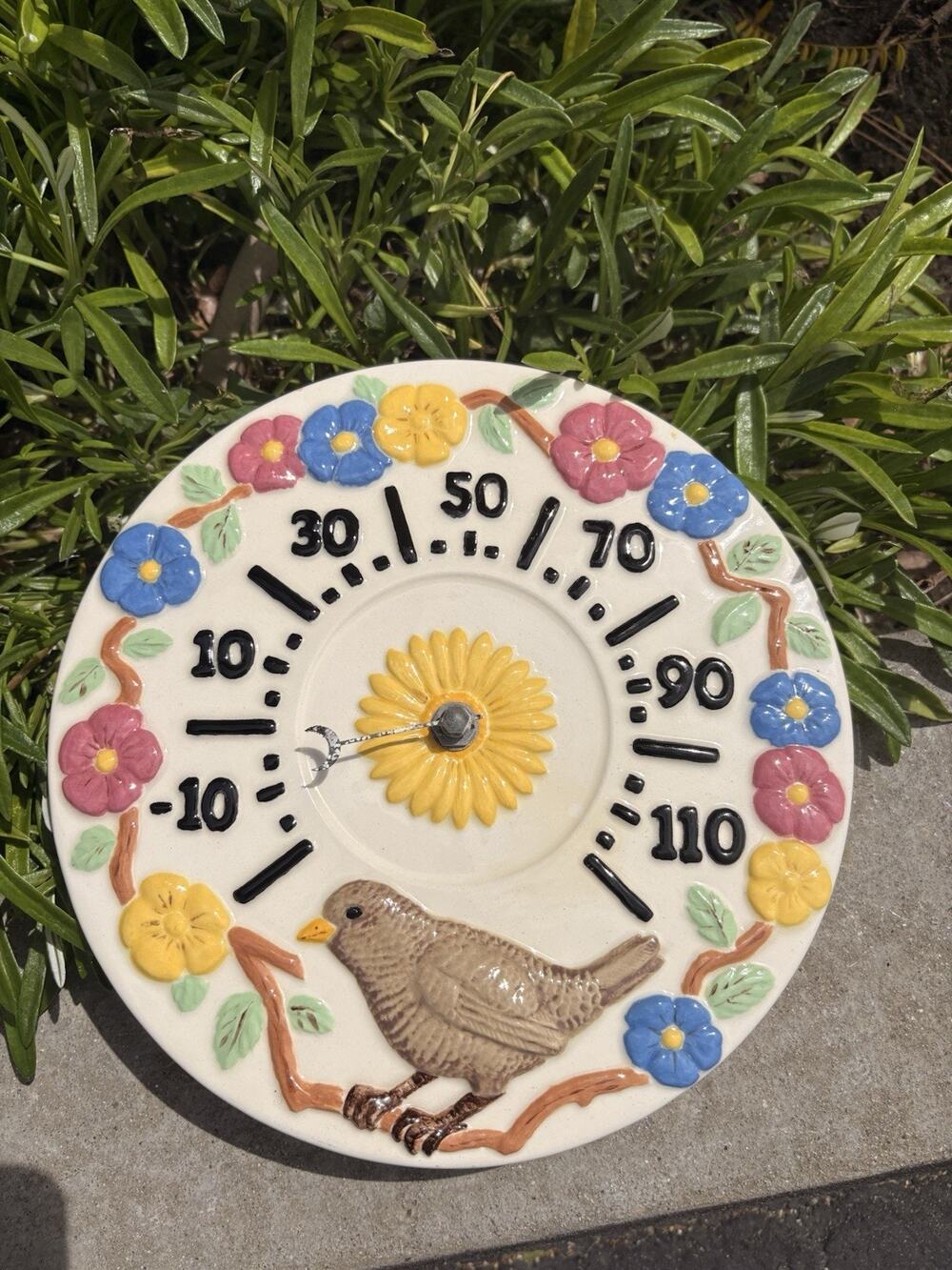VTG Grandma Cottage Core Ceramic Thermometer Fahrenheit Celsius